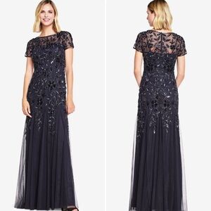 Adrianna Papell Blue Sequin Embellished Gown for Wedding/Mother of the Bride